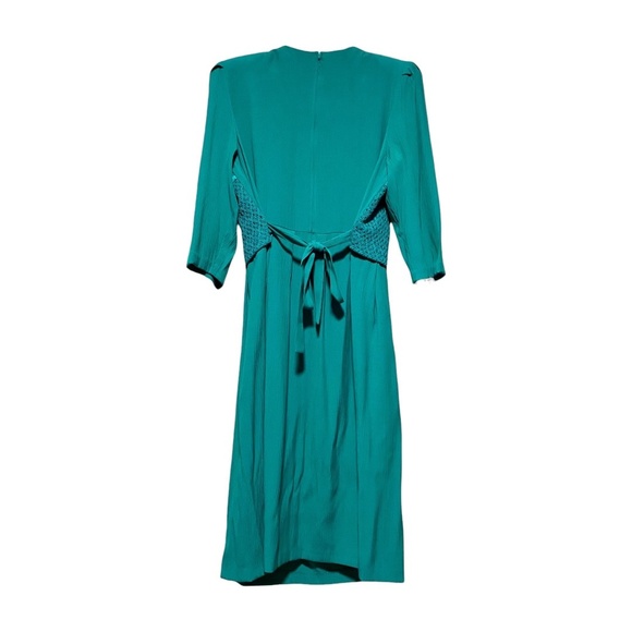 Lady Dorby Teal Dress 18W • Jacquard Lace Bodice • Vintage Midi • Plus Size - Picture 3 of 8